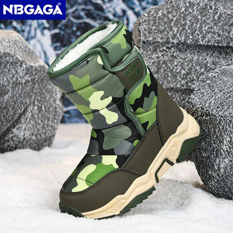 Trendy Winter Children Boots Outdoor Warm Sport Snow Boots for 5-16Years Kids Boys Girls Non Slip Walking Sneakers Hook & Loop