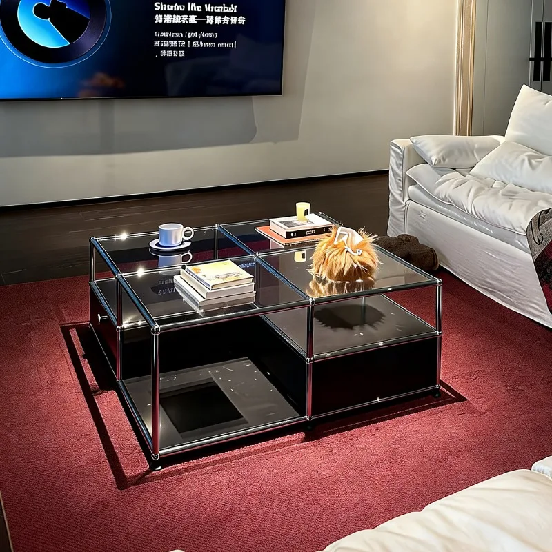 

Coffee table transparent glass module antique living room square high-end coffee table
