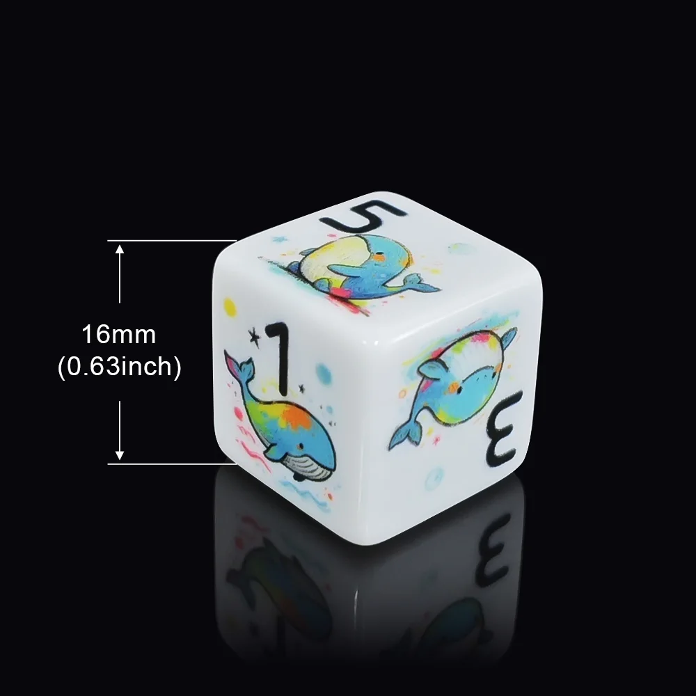 12Pcs 16MM D6 Vivid Cartoon Ocean Whale Printed Acrylic Dice Fit DND D&D MTG Tabletop Fantasy Game For Player D6 Dice view 4