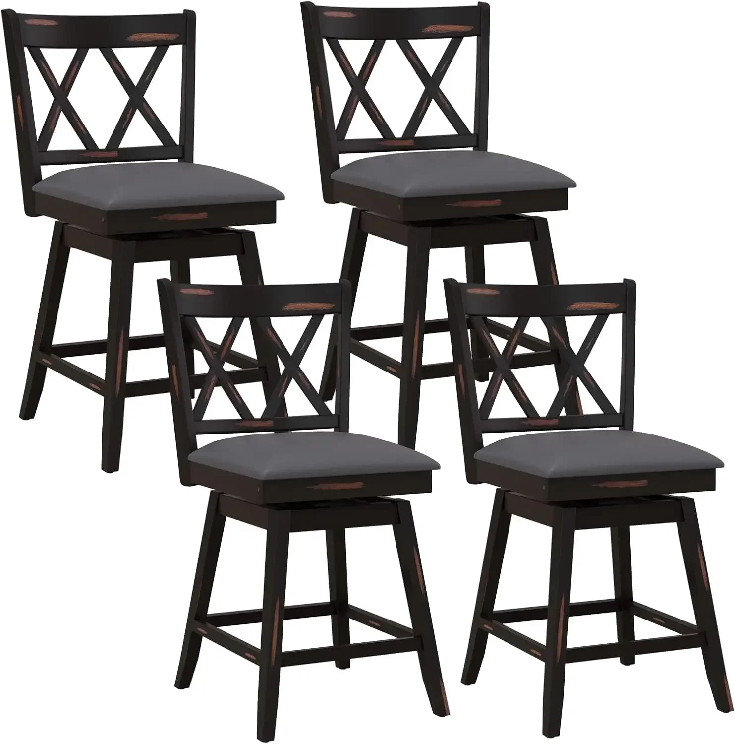 

Bar Stool Set of 4 for Kitchen Island25" CounterHeight ChairwithErgonomicBackrestWaterproof PVC Surface & Solid Wood Structure,