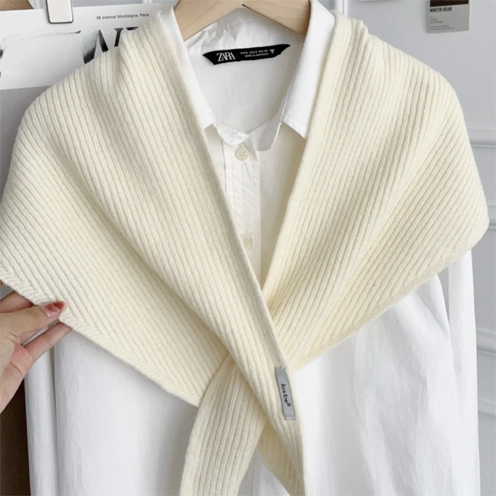 New Solid Color Wool Knitted Scarf Neck Protection Warm Women Shawl Multi-functional Triangular Scarf British Style