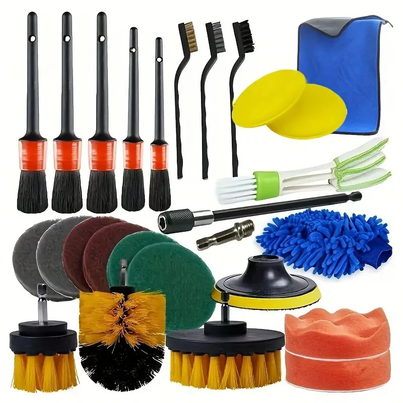 26PCS Car Cleaning Brush External Polishing Pad Sponge Pad Set Car Polishing Machine Buffer Polishing Tool