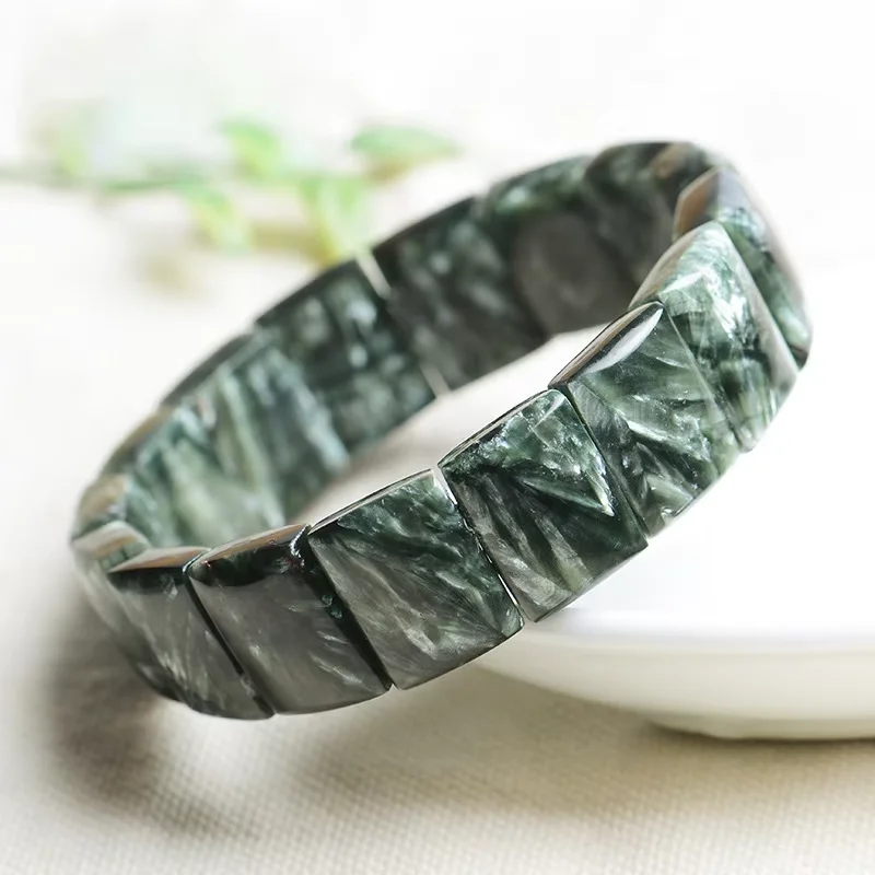 16*12mm AAA Genuine Natural Green Seraphinite Gemstone Crystal Rectangle Stretch Bracelet F