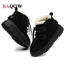 Children Boots Boy Girls Warm Winter Shoes Outdoor Non-slipp Leather Walking Sneaker Plush Unisex Baby Ankle Boots Size 26-34