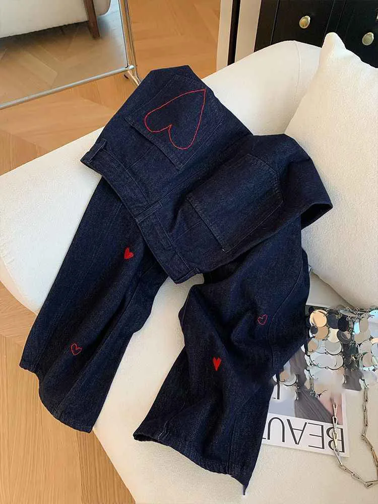 

Premium Love Printed Jeans Women Spring Summer 2025 New High Waist Loose Wide Leg Pants Casual Versatile Large Pocket Trouser