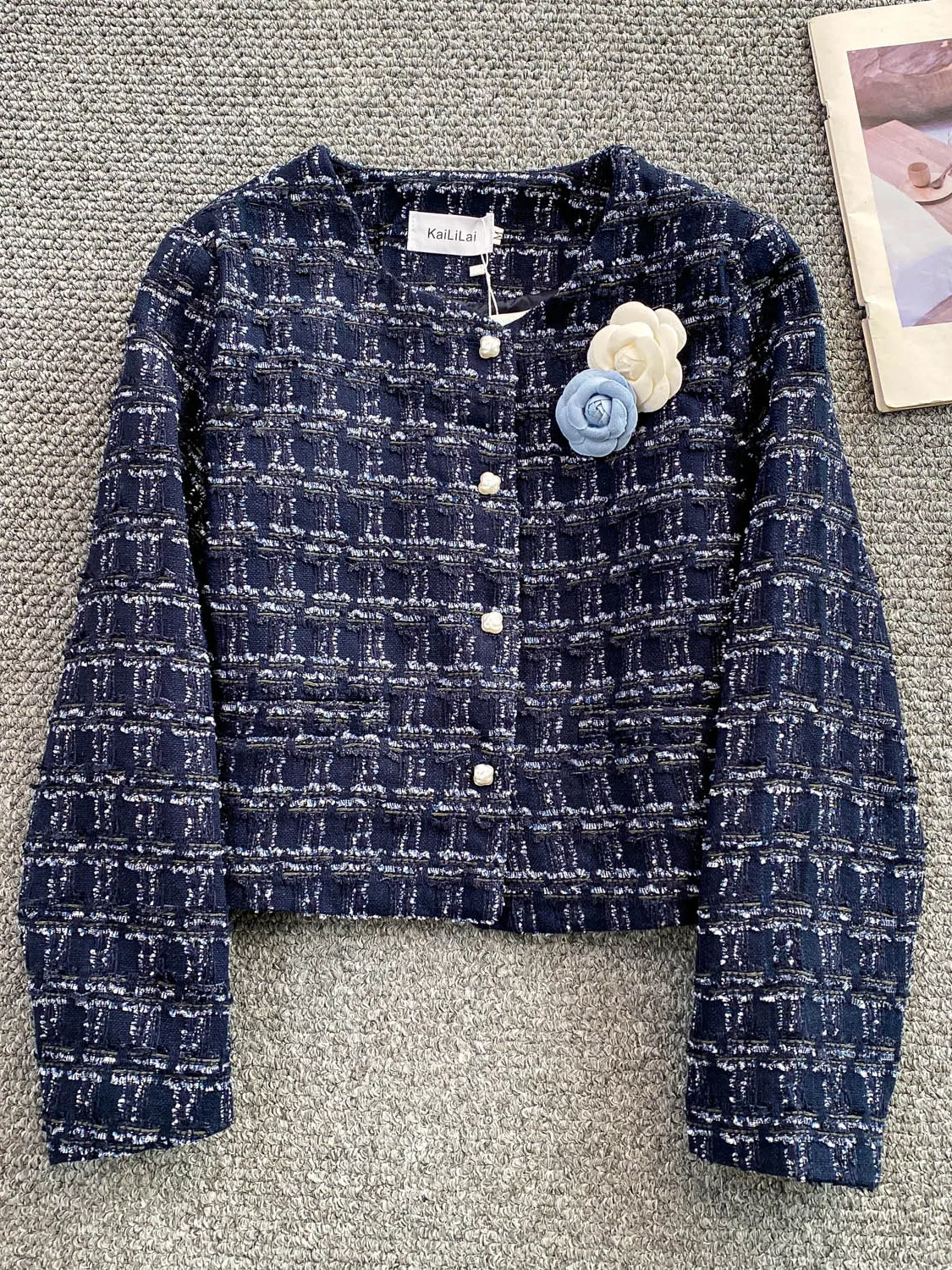 

Ele Heavy-Embroidered 3D Flower Outerwear Women's Slim Fit Woolen Coat Single Button High-End Feeling Faionable Slimmin...