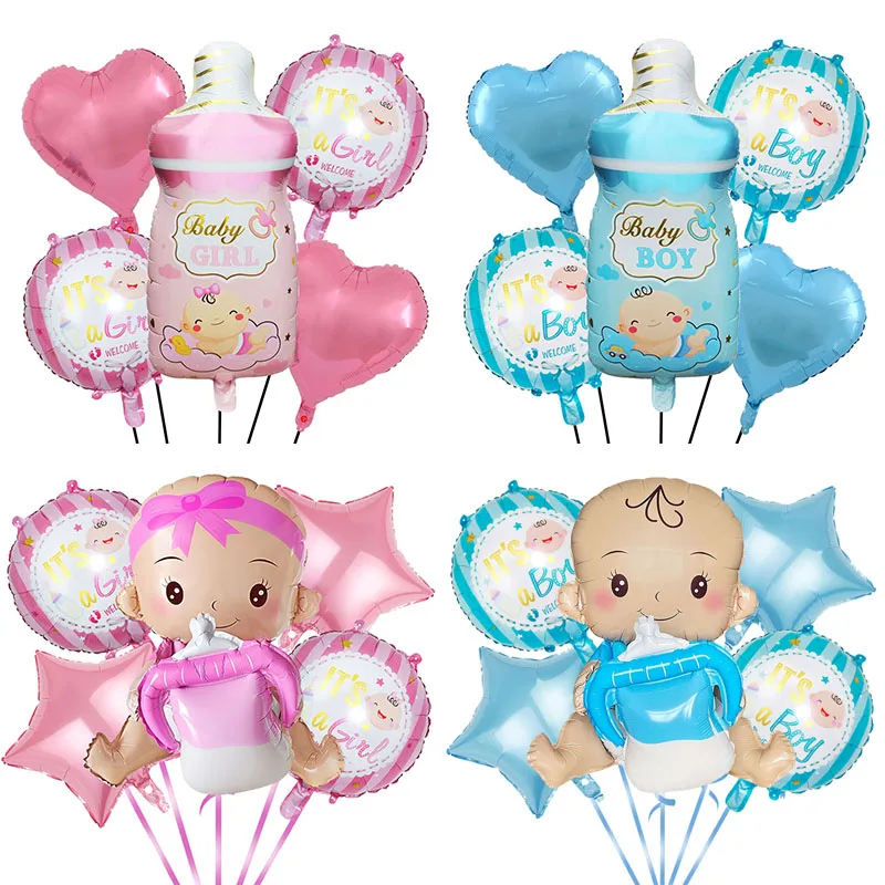 【セール中】5 個 36 インチ赤ちゃん男の子女の子アルミ箔風船哺乳瓶バルーン性別明らかにベビーシャワーパーティー装飾バルーン