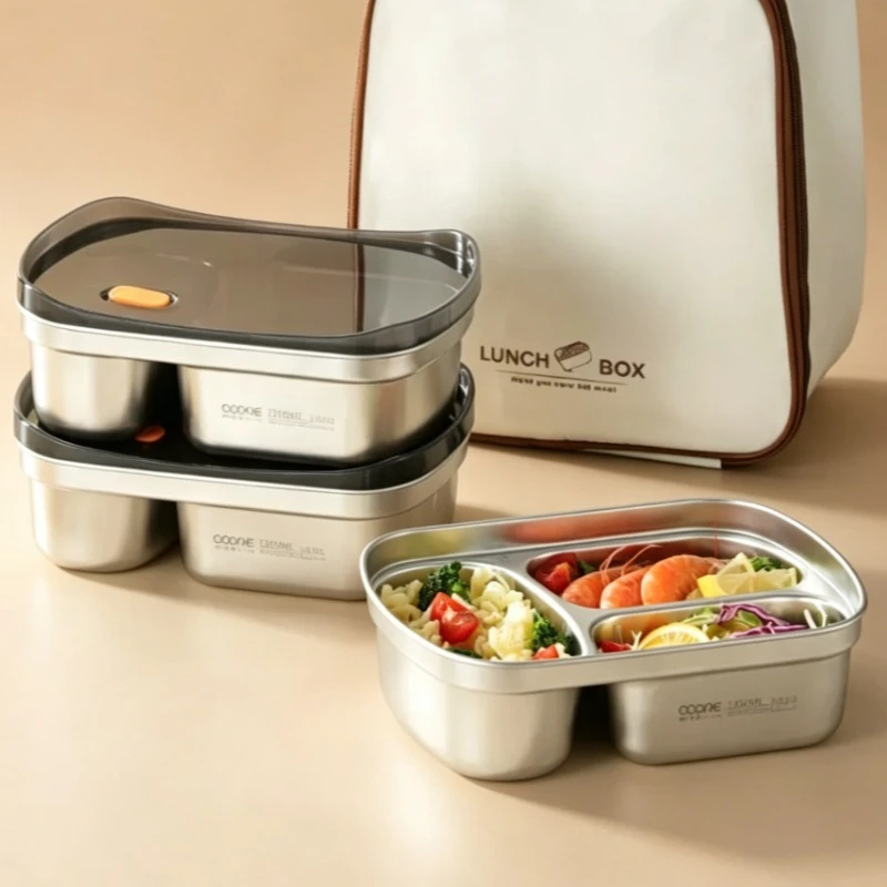 Stainless Steel Compartment Food Container Microwave Safe Sealed Lunch Box Portable Office Bento Box Household Goods