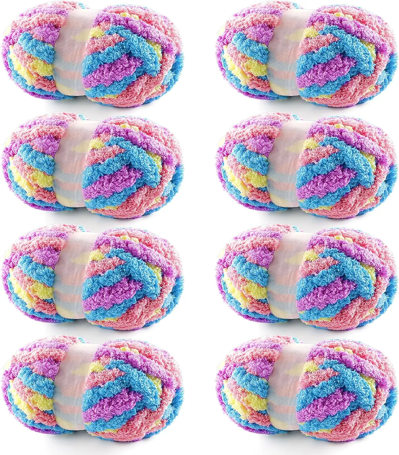 

8 Pack Chunky Yarn for Hand Knitting, Crocheting - Super Bulky Fluffy Chenille Yarn, 25 yds Each Skein