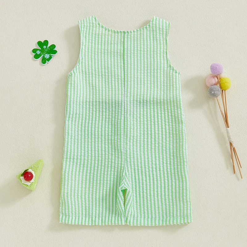 Baby Boys Girls St. Patrick's Day Overalls Romper Sleeveless Embroidery Jumpsuit 1Piece Playsuit Outfit Clothes