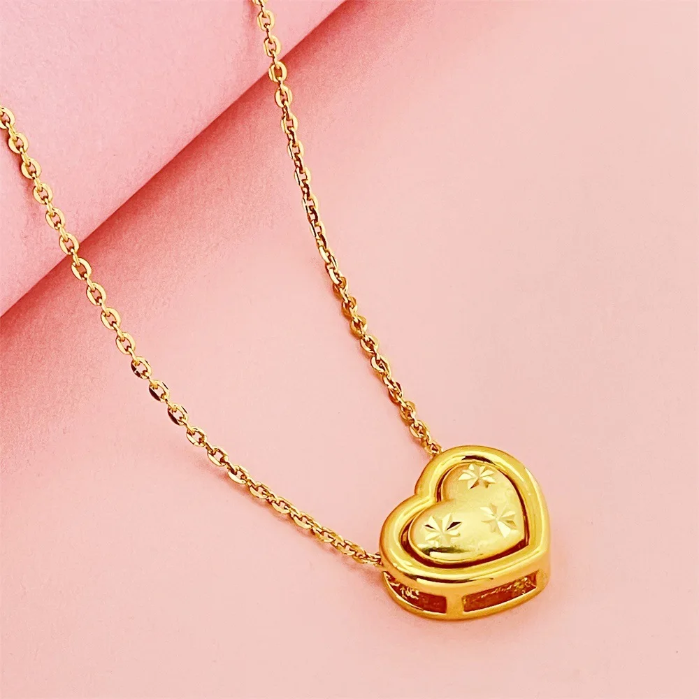 

Luxury 24K 9999 Pure Gold real gold Lady's heart star pendant necklace