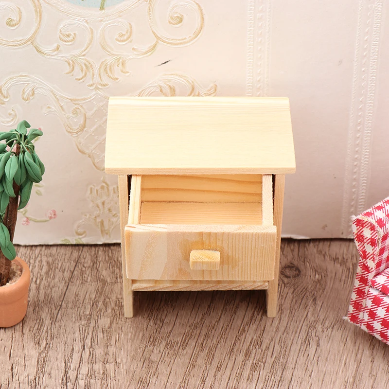 1/12 Dollhouse Miniature Bedside Table Drawer Cabinet Dollhouse Bedroom Furniture Decoration Dolls House Accessories