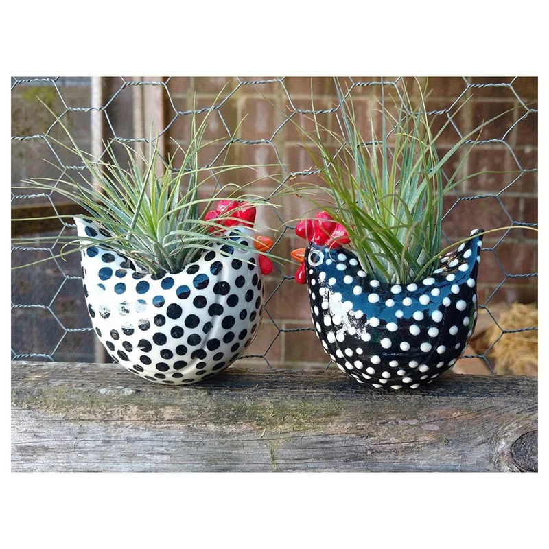 

Free Range Black And White Chickens Collection Rooster Planter