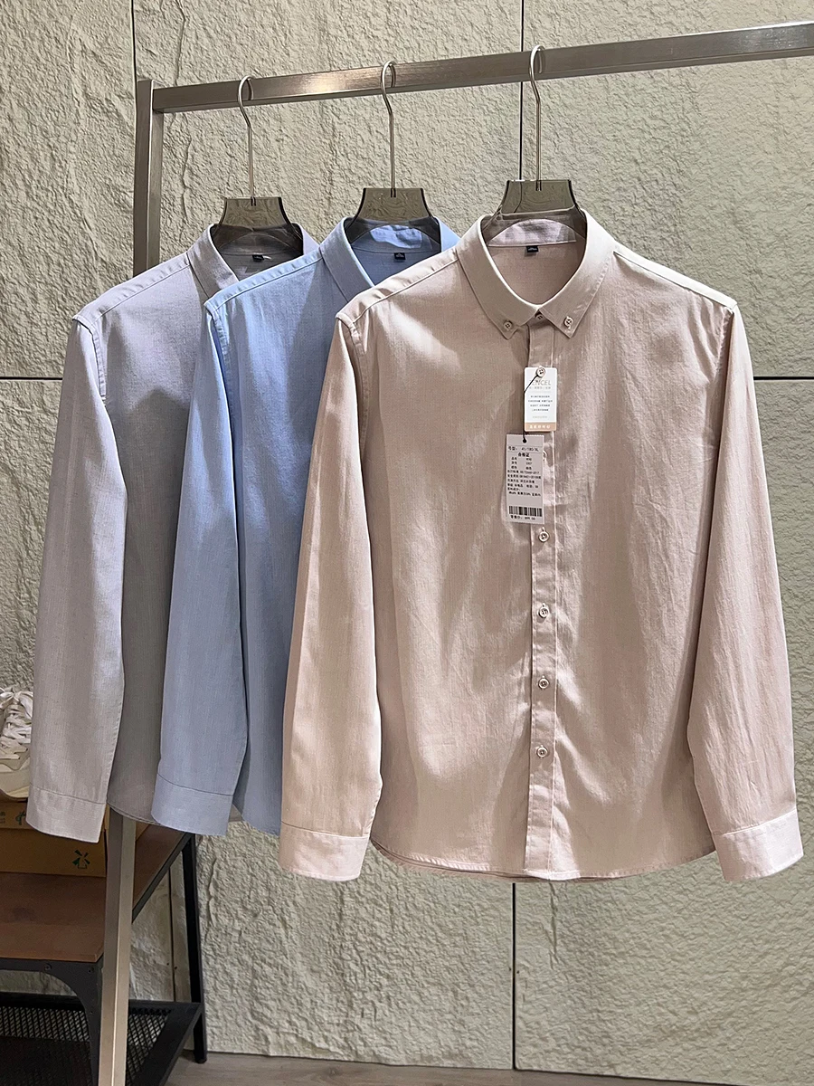 

High Quality Men's Long Sleeve Shirt Linen Cotton Blend Comfortable Breathable Spring Summer Business Commute Pure Color Shirt