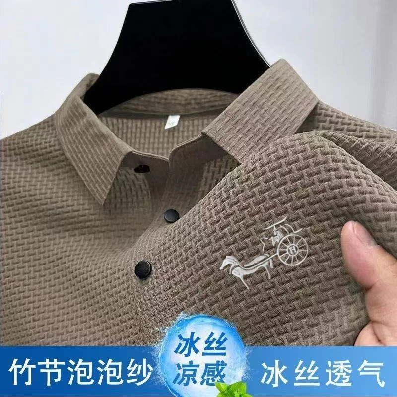 تي شيرت صيفي جديد مضاد للبكتيريا بأكمام قصيرة تي شيرت رائع للرجال علامات كاملة ومنعشة للتنفس قميص بولو علوي