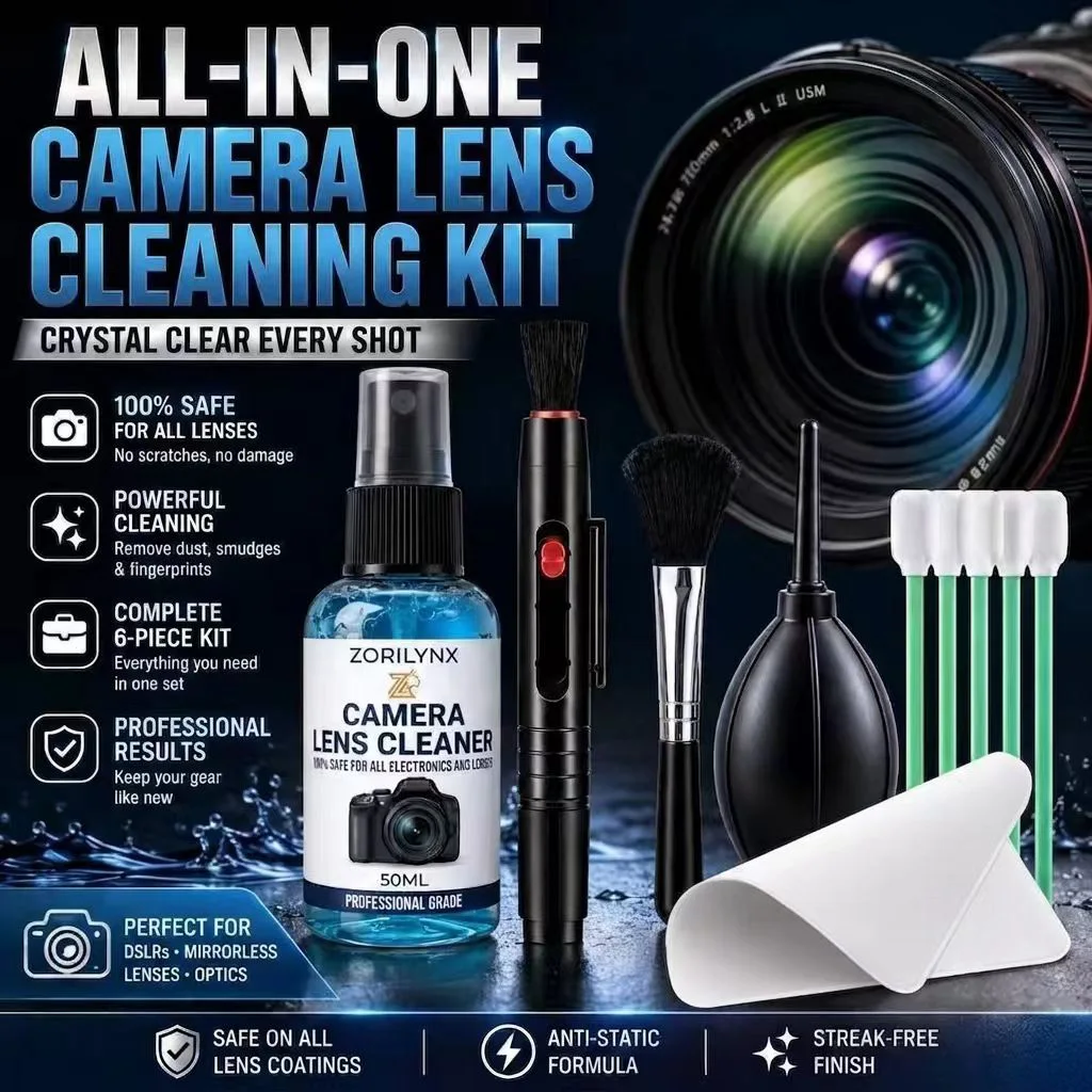 Camera Cleaning Kit 120ml Solution with Air Blower,Lens Pen,Brush,Cloth & Sensor Swabs for DSLR Canon Nikon Sony PC Dust Remover