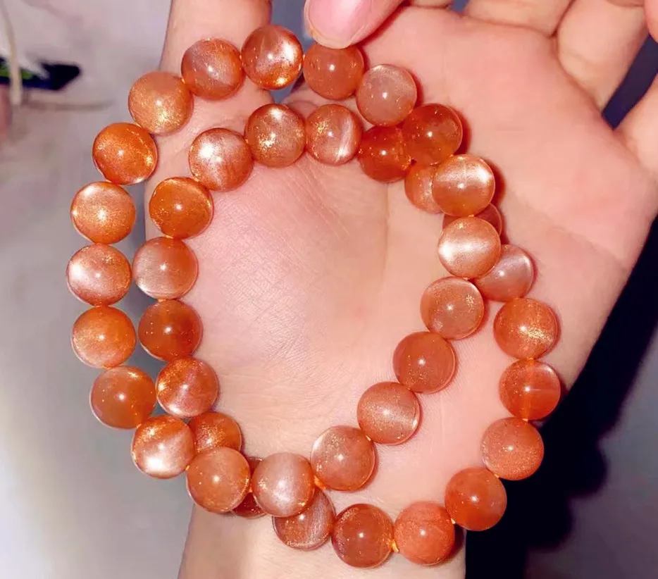 Natural Gold Sunstone Strawberry Quartz Crystal Bracelet Star Light Super 7 Clear Round Beads Woman Stretch AAAAAA