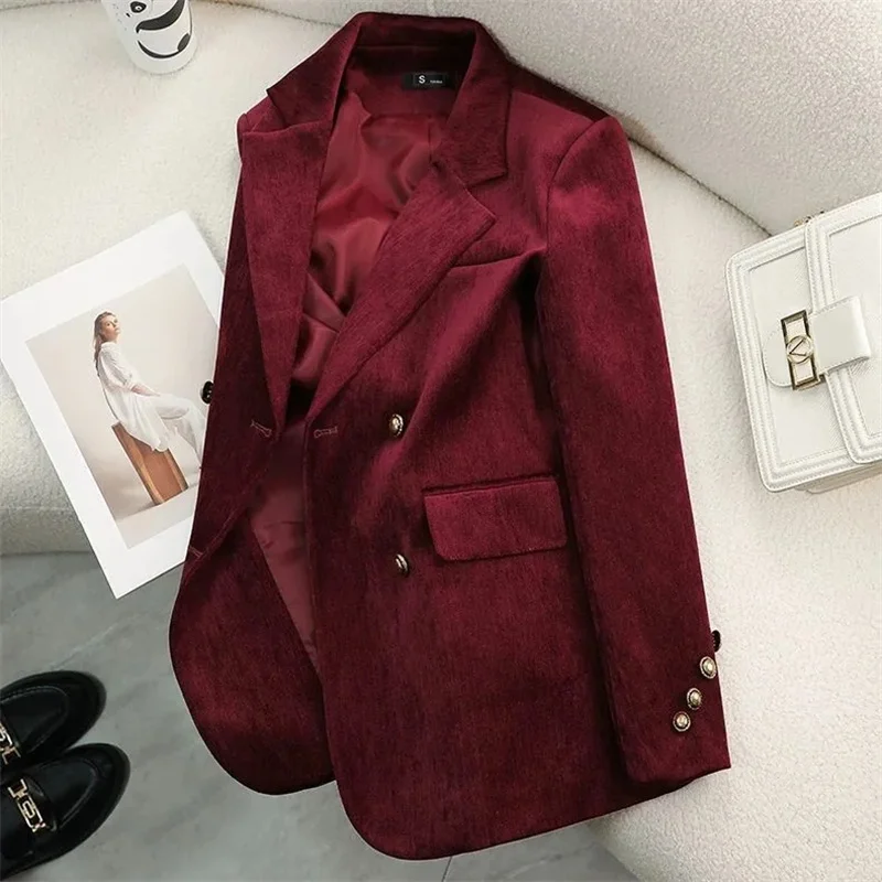 

Advanced style Suit Jacket For women 2025 Autumn Winter New Slim Elegant Gold velvet Jackets Tops Solid Female Casual Blazers