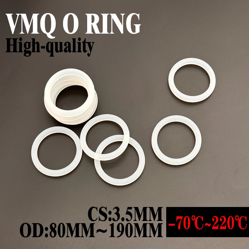 

10Pcs Silicone Ring Gaskets CS 3.5mm OD 80mm ~ 190mm VMQ White Food Grade Waterproof Washer Rubber Silicone Gasket Rubber O-Ring