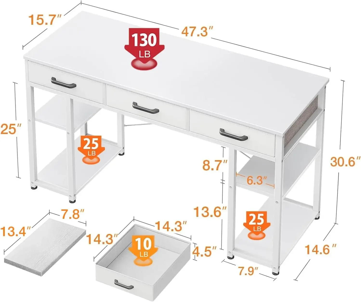 Suministros de muebles ODK escritorio pequeño para computadora de oficina, Mesa para el hogar con cajones de tela y estantes de almacenamiento,