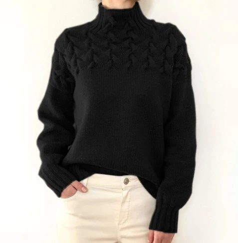 Elegant Pullover Tops Cable Weaving Details High Necked Long Sleeved Sweater for Women 2025 Autumn Winter New Fashion Casual