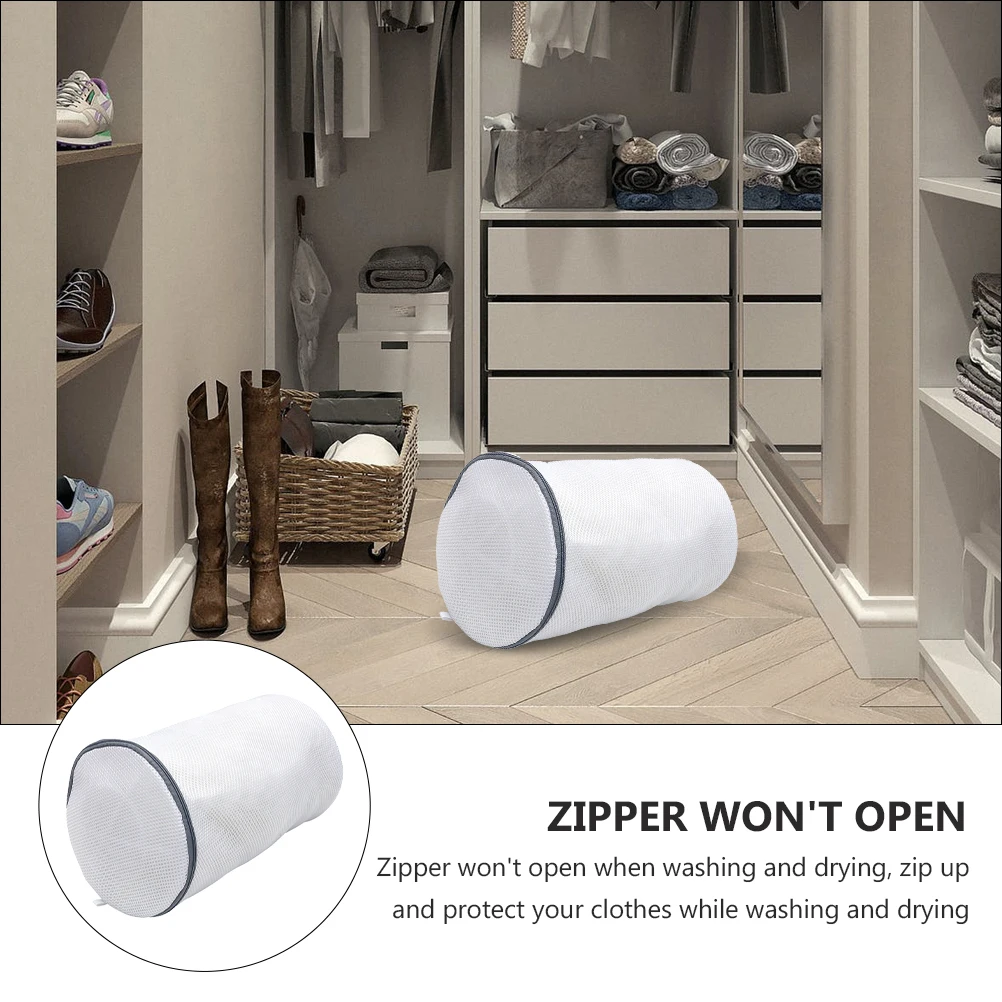 

2pcs Mesh Shoe Wash Bags Cylinder Laundry Protection Bag Polyester Zipper Closure For Washing Machine Compatible With