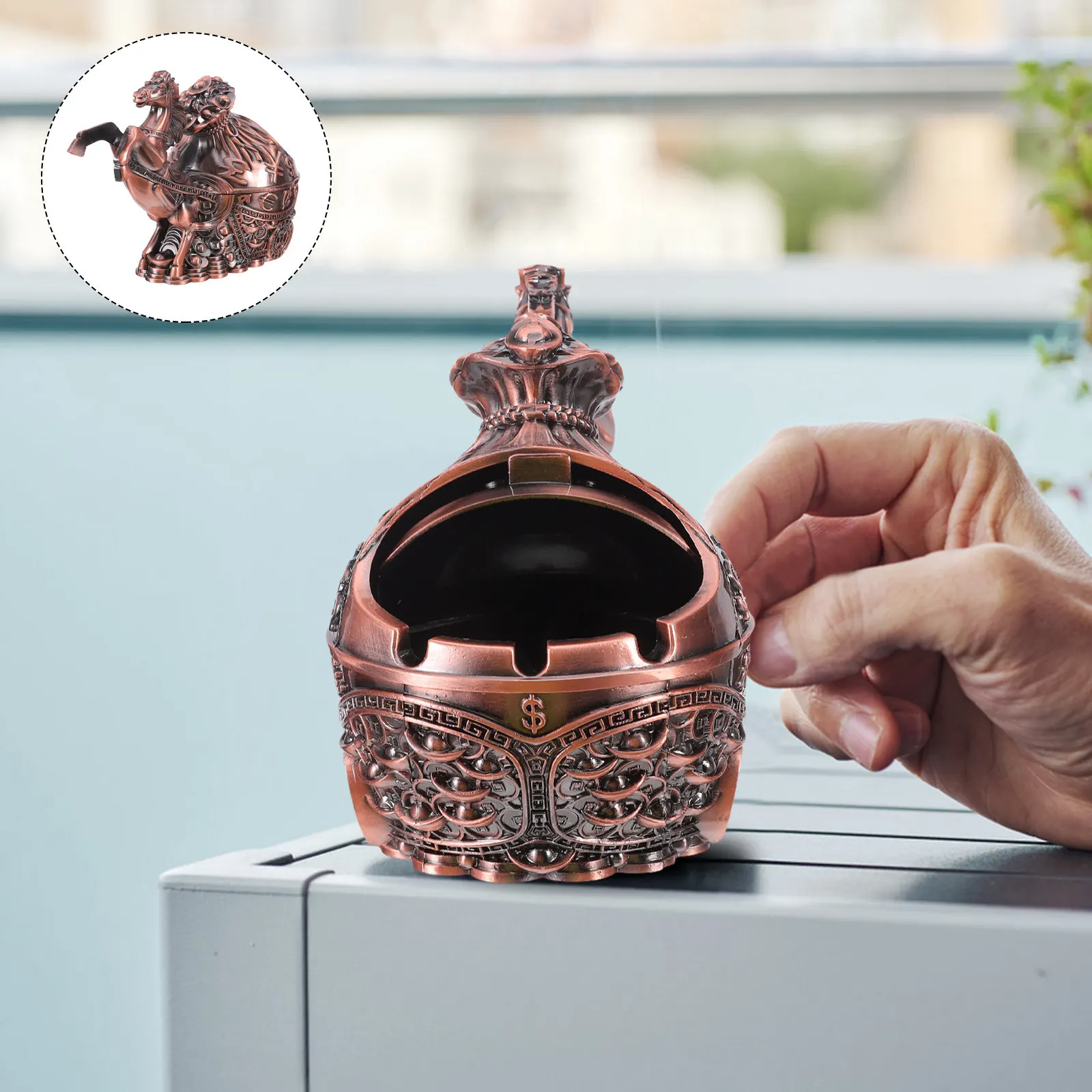 

Bronze Horse Sculpture Ashtray Brass for Indoor and Outdoor outside Patio Home Decor