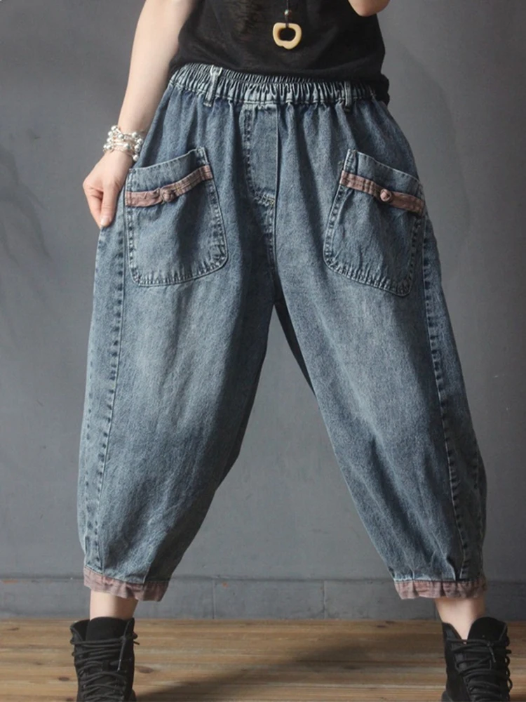 Max LuLu 2022 Summer British Design Womens Blue Denim Trousers Ladies Elastic Vintage Jeans Female Casual Oversized Harem Pants