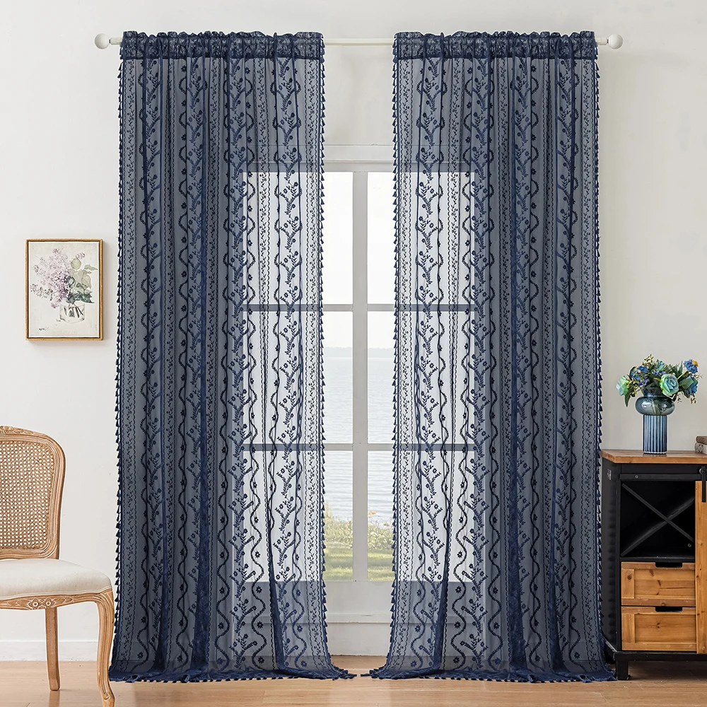 2pcs European Style Curtain Sheer Panel For Living Room, Bedroom, Rod pocket Curtain, Home Decor  Light Filtering Window Curtain