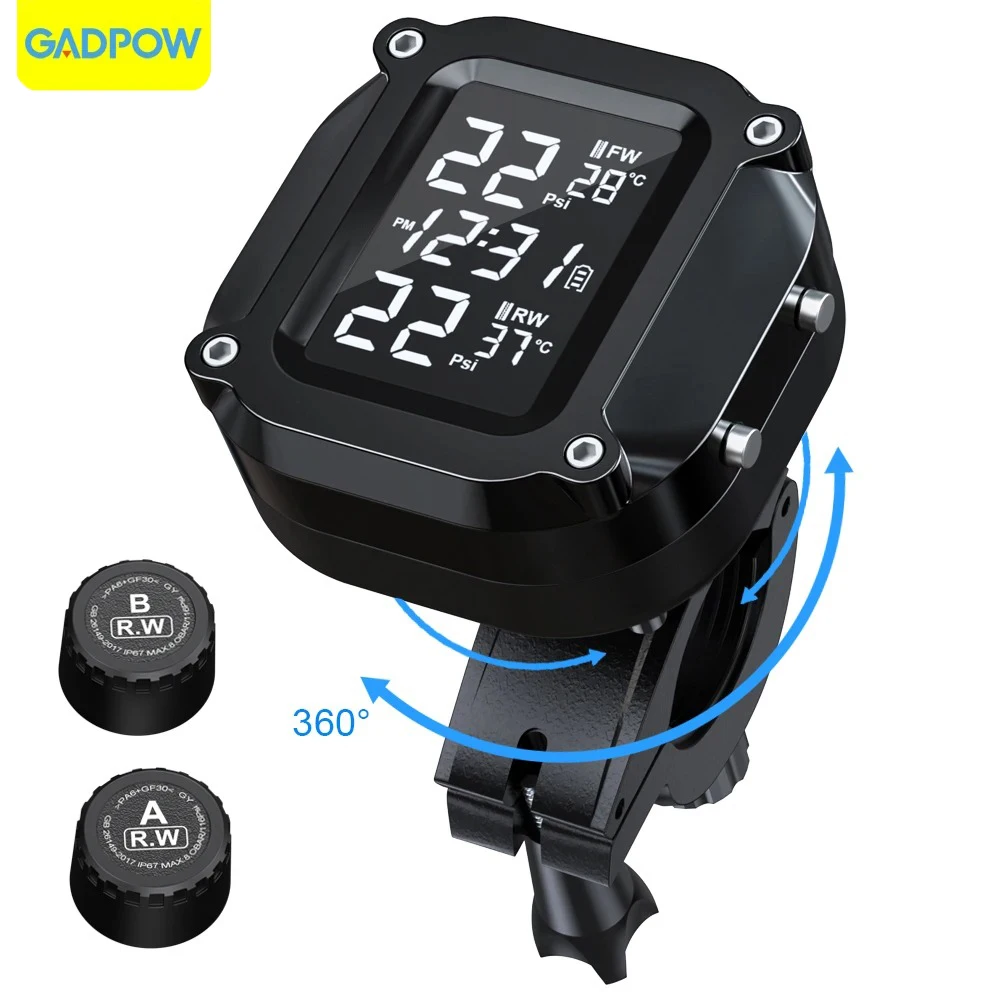 

Gadpow Motorcycle Alarm Tire Pressure Monitoring Tire Temperature Alarm System LCD Display Magnetic Charging Waterproof Sensor