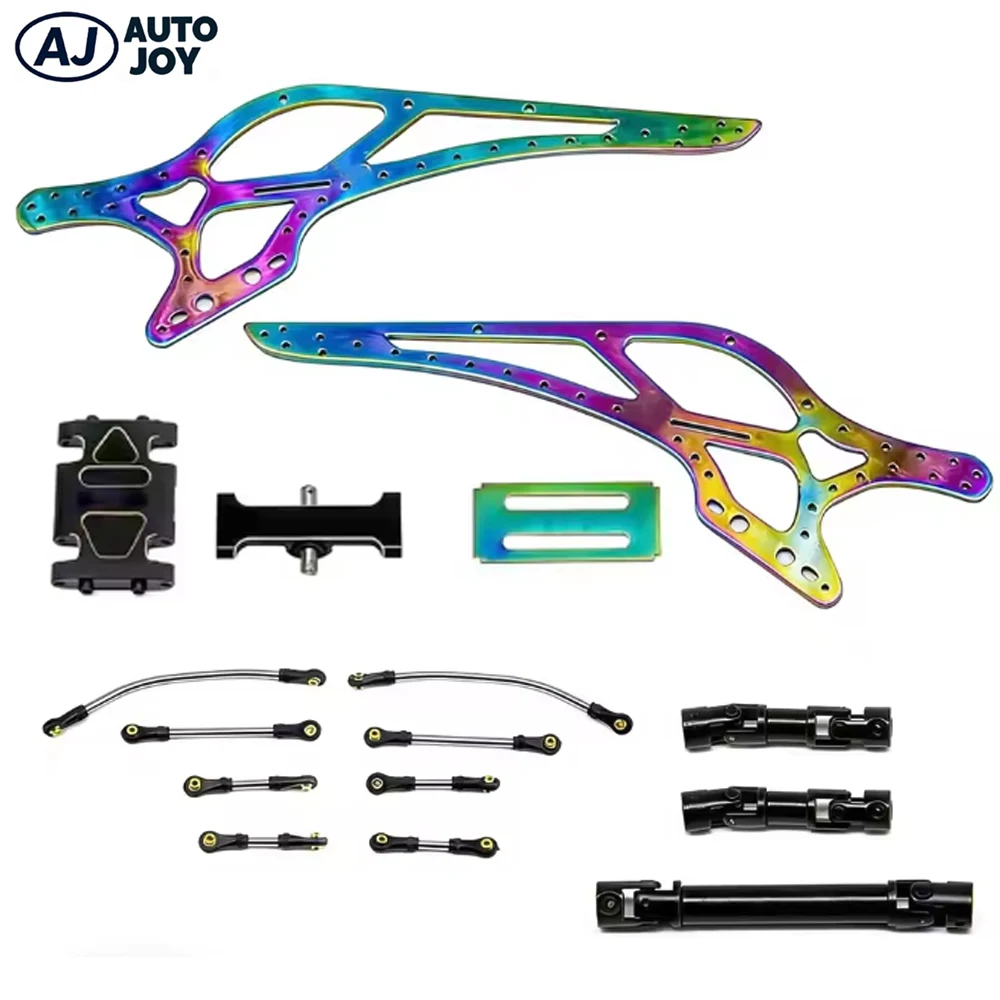 AUTO JOY Axial SCX24 1/24 RC Parts Titanium LCG Chassis Frame with Chassis Links Driveshaft Hanger Beam and Brass Skid Plate Set