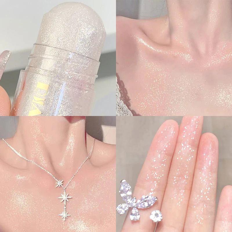 Bâton de surligneur à la lumière de l'eau, paillettes, MSI, surligneur, miroitant, visage, fard à joues, corps, contour, illuminateur, éclaircir, maquillage