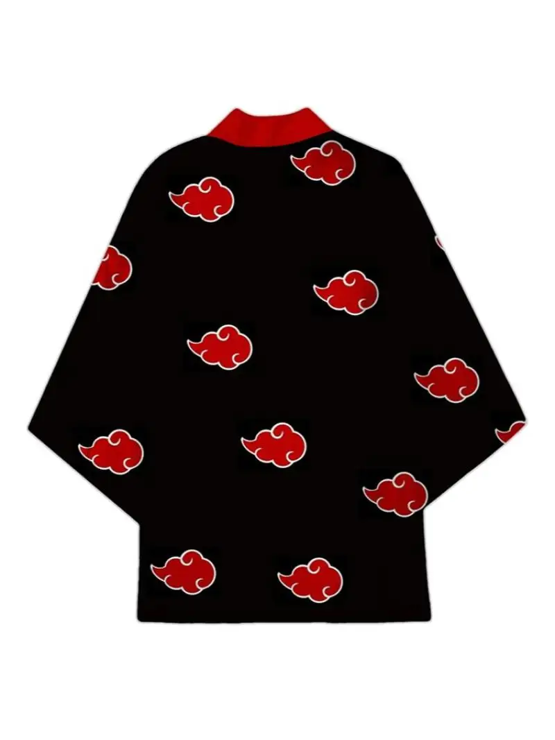 일본 애니메이션 닌자 역할 놀이 남성 여성 레드 클라우드 프린트 기모노 카디건 여름 해변 일본 전통 의상 하오리 망토