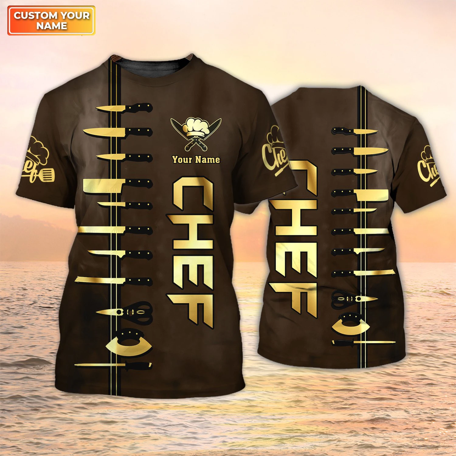 Knives Pattern 3D Printed Male Chef Personalized Name Workwear Tee Summer Casual T-shirts Oversized Unisex Clothing Pullover