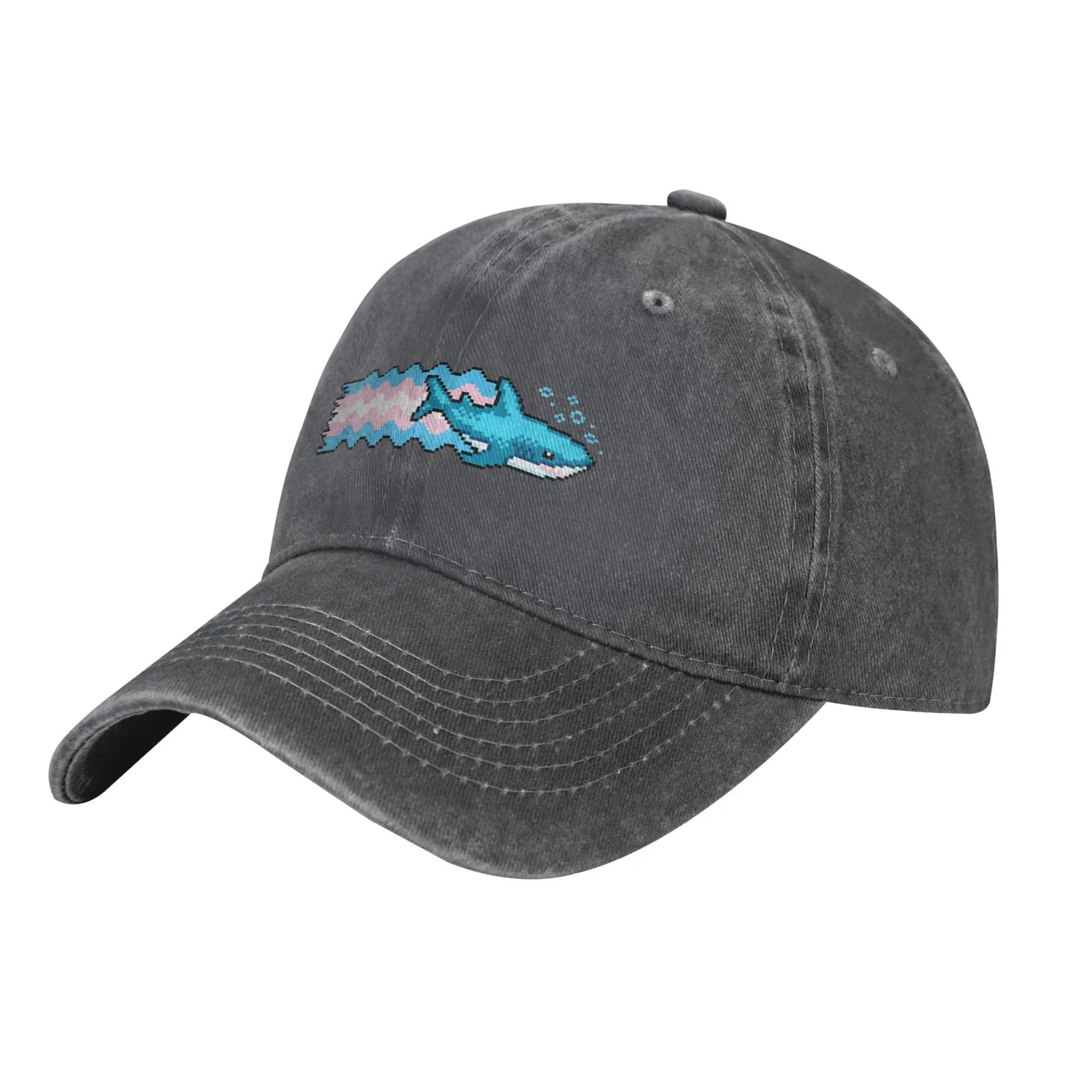Fashion Trans Pride Shark With Transgender Flag Pixel Art baseball cap  Foldable Hats For Women