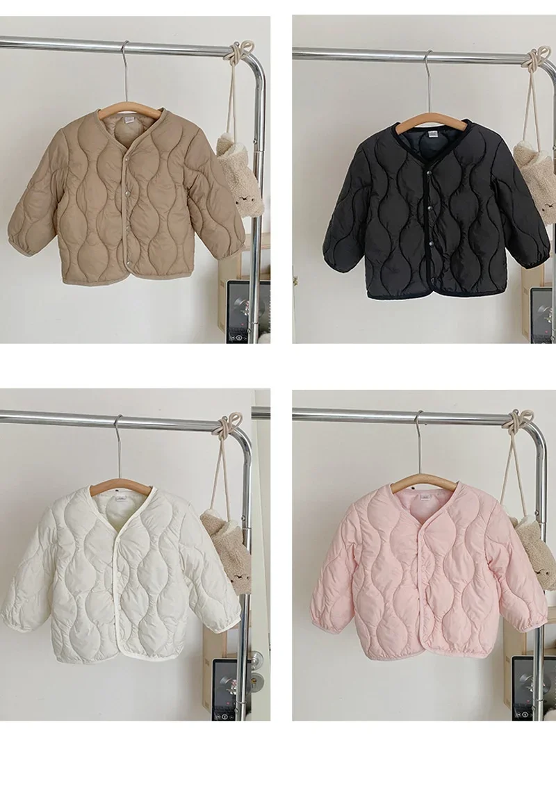 2-7 Jahre Winter Kinder Wattierte Jacke V-Ausschnitt Druckknopf Einfarbiger Mantel für Jungen Mädchen Warme Kinder Oberbekleidung Alltag – Detail 1