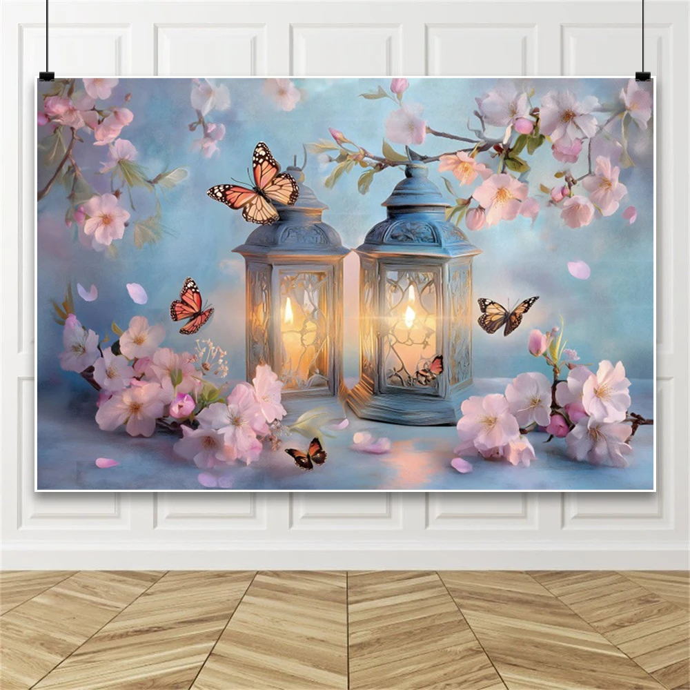 Butterfly Theme Photography Background Butterfly Candle Branch Flower Light Gradient Color Dreamlike Backdrop Photo Studio