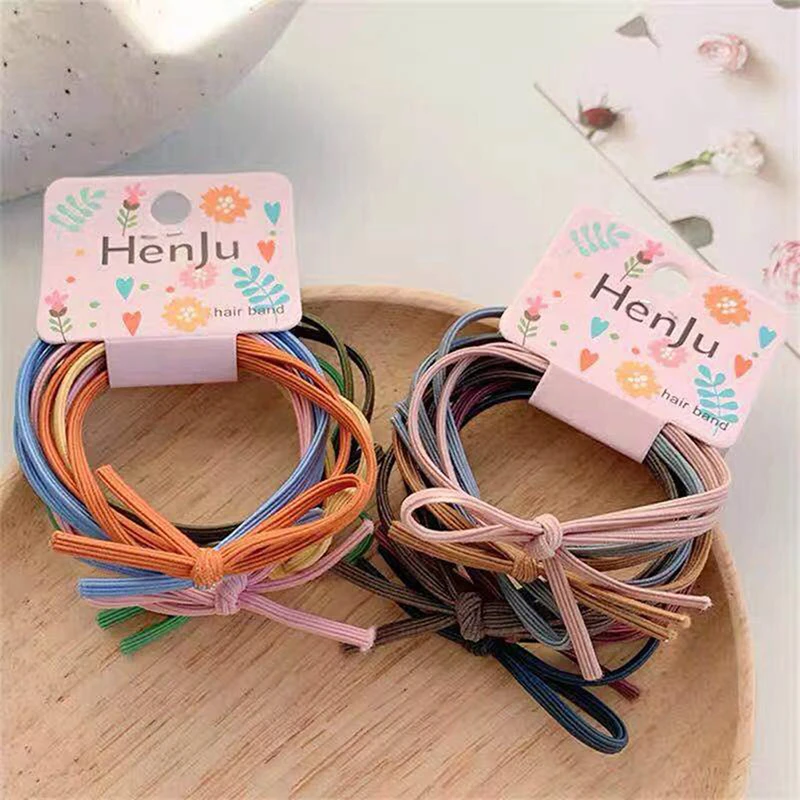 6-pieces/set Korean Version Of Simple Hair Tie Two-in-one Bow Set Ins Knotted Hair Rope High Elastic Basic Hair Rubber Band