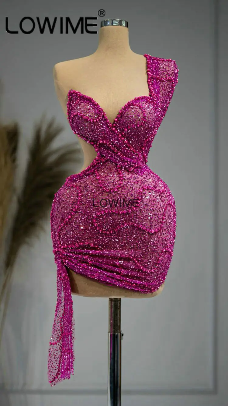 Vestido De graduación corto rosa con cuentas De perlas, lentejuelas brillantes, Mini traje De noche con fecha, Vestidos De fiesta De cóctel Sexy, Vestidos De Gala