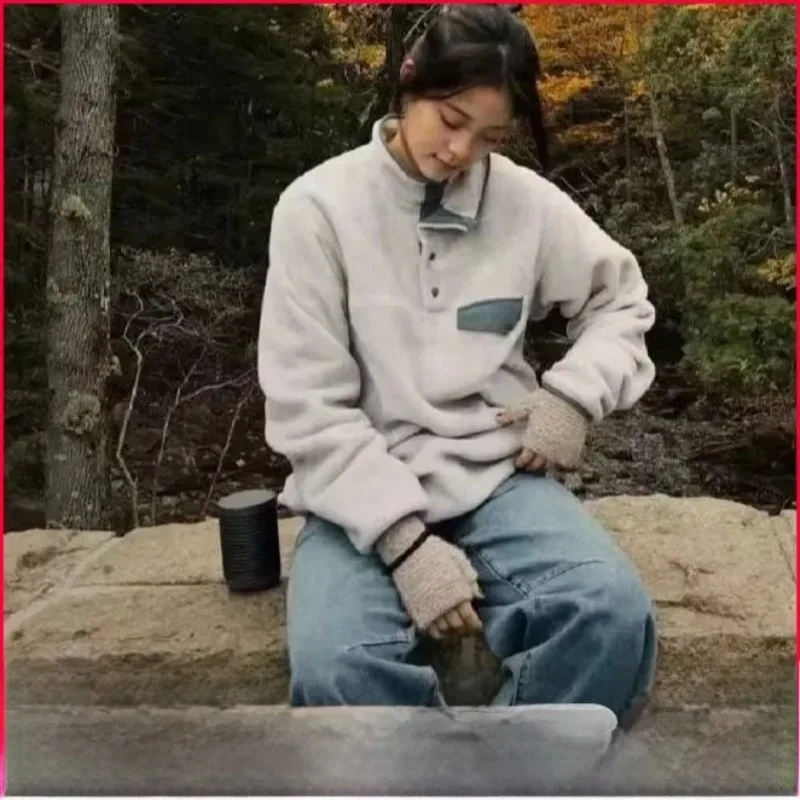 

High-End Outdoor Hiking Shirts Anti-Static Treaent Loose Fit Fce Sweatirt for Couples Autumn Winter Men's Women's Casual Top