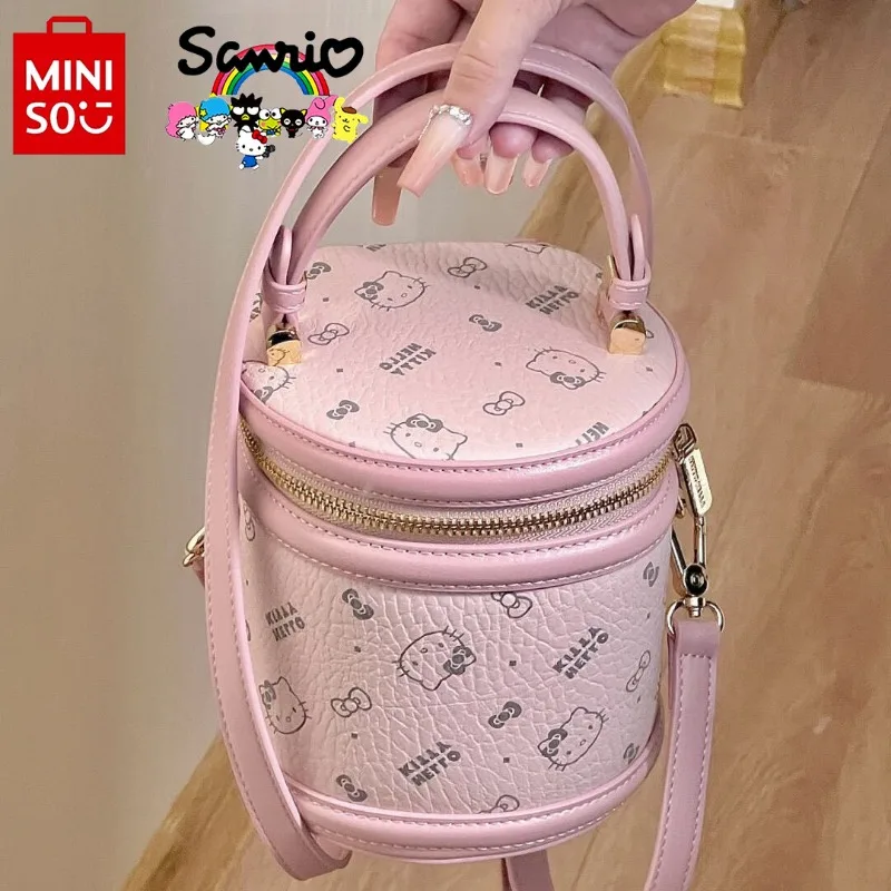 HelloKitty Women's Bucket Bag Fashion High Quality Women's Handheld Crossbody Bag Cartoon Large Capacity Cylindrical Storage Bag