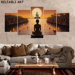 Vintage Buddha Statue Portrait Poster and Prints Canvas Painting 5 Panels Wall Art Pictures For Living Home Room Decor No Frame