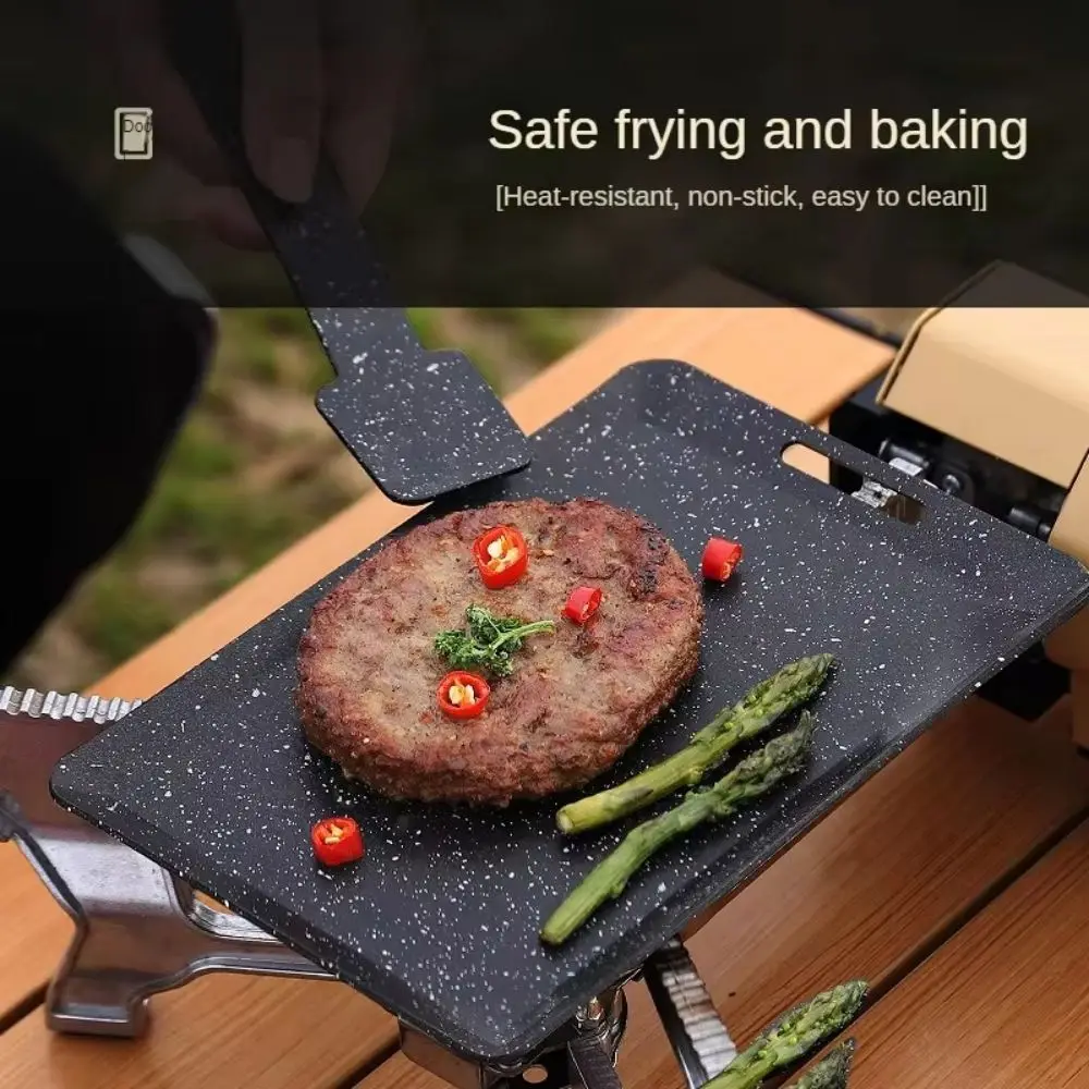 20*13cm Cast Iron BBQ Grill Pan Non-Stick Griddle Skillet with Spatula for Outdoor/Indoor Barbecue Stove Top Cooking