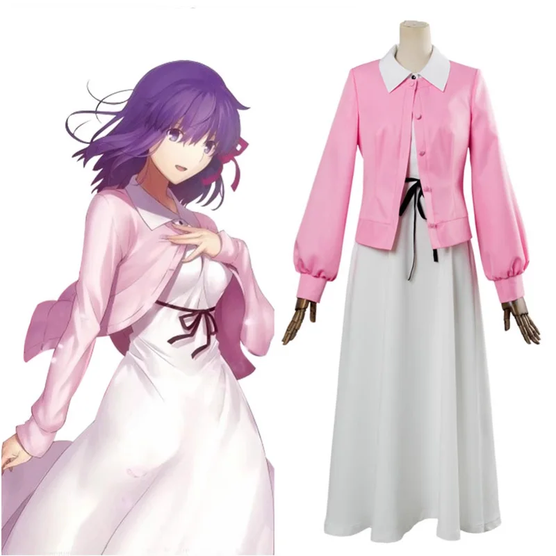 

FST Stay night Matou Sakura white Dress Cosplay Halloween Costume clothing Custom Made