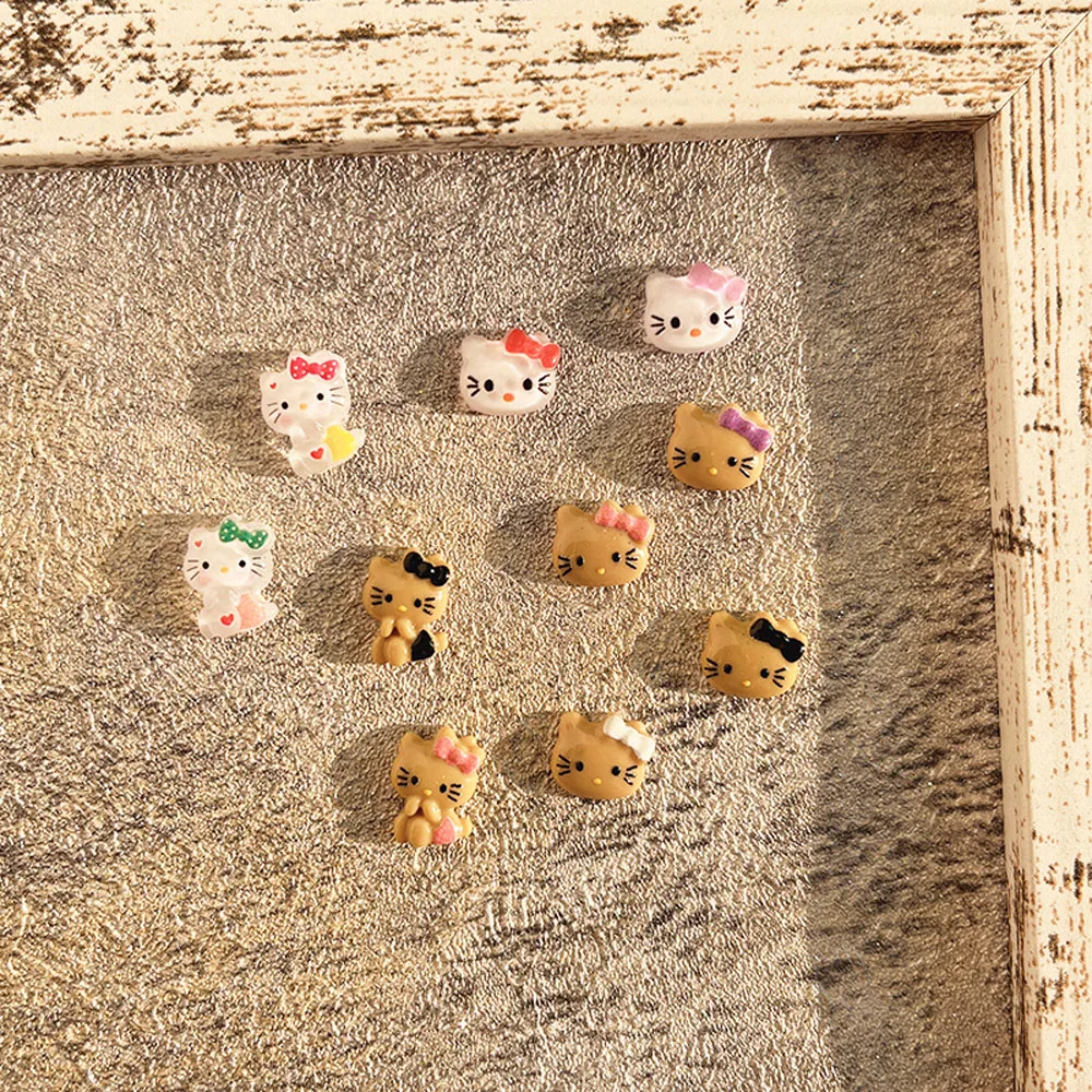1Box Tanning Hello Kitty Nail Art Charms 72Pcs Mixed Resin Kawaii Summer Black Skin Hello Kitty Nail Decorations Manicure Parts