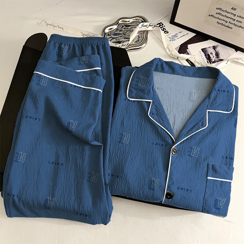 新しいファッショナブルなメンズ春/秋ヴィンテージミニマリストクラウドプリントコットンパジャマホームウェアセット、長袖とズボン付き