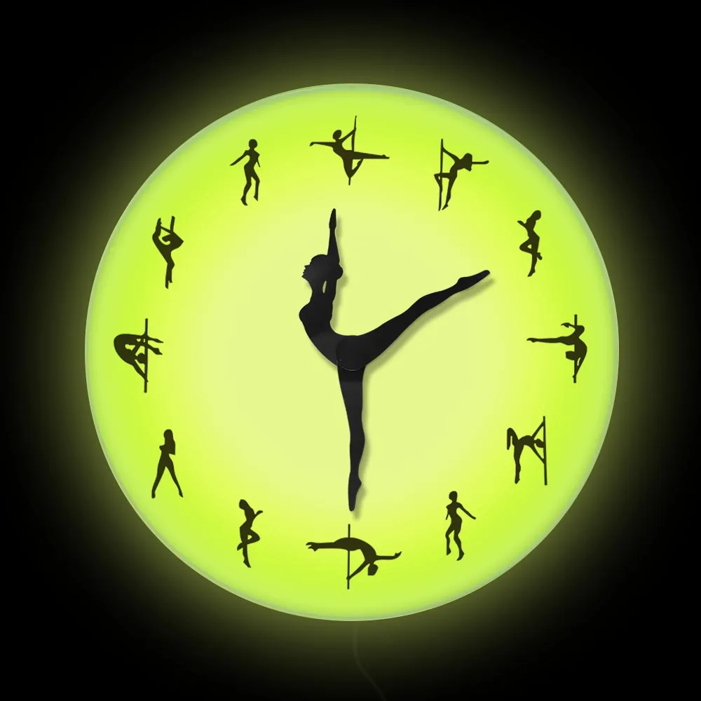 Pole Dancing Clock Hands Decorative Wall Clock Steal Tube Dance Pole Dancers Silent Move Wall Clock Dancing Room Wall Art Decor