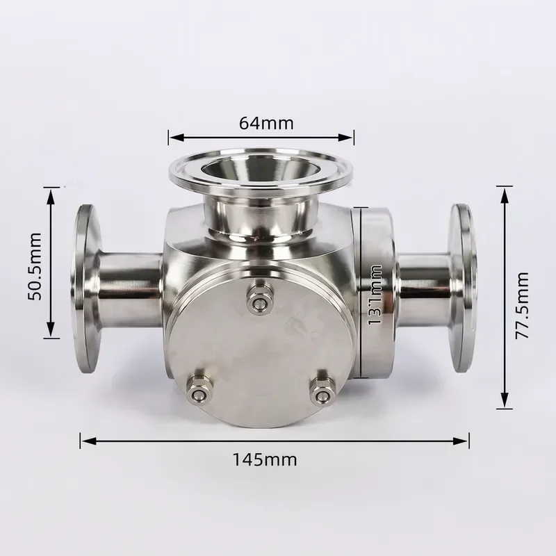 Stainless Steel Filling Machine Accessories 25mm Diameter Pneumatic Three Way Rotary Valve for Liquid Packaging Equipment