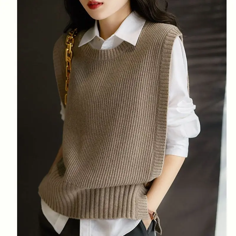 2023 Spring and Autumn New Short Slim V-neck Loose Office Lady Sweater Tank Top Preppy Style Fashion Casual Solid Women\'s Vest