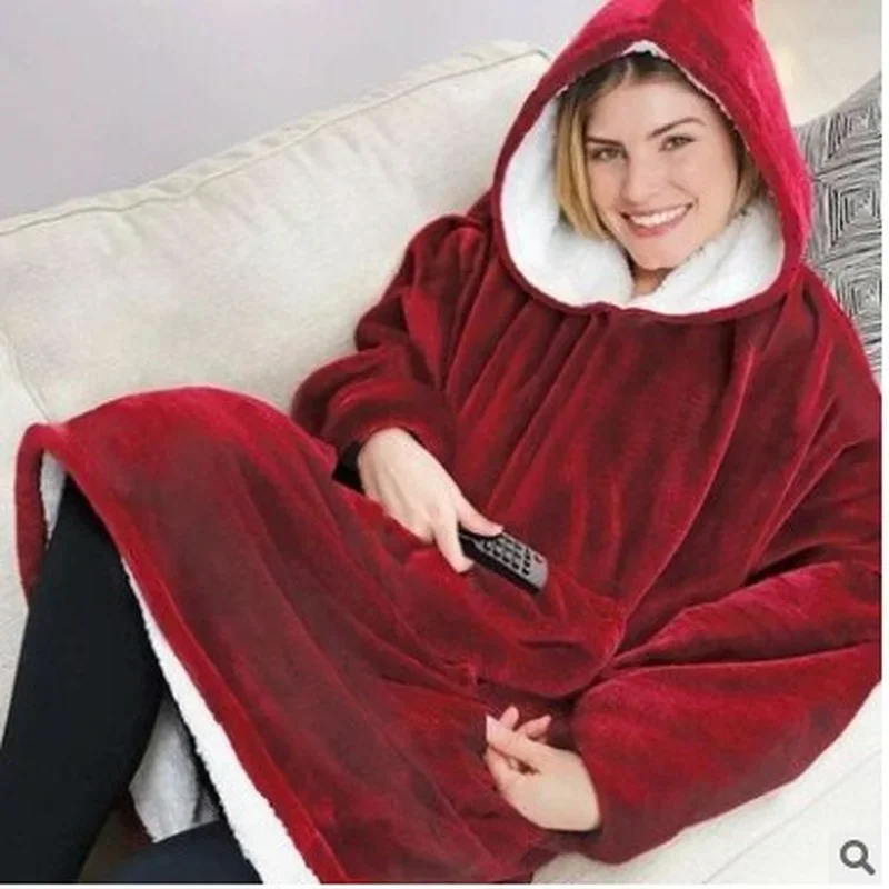 Autumn and Winter Comfortable and Loose Fleece Hoodies Thickened and Wearable Blankets Couple's New Home Clothes